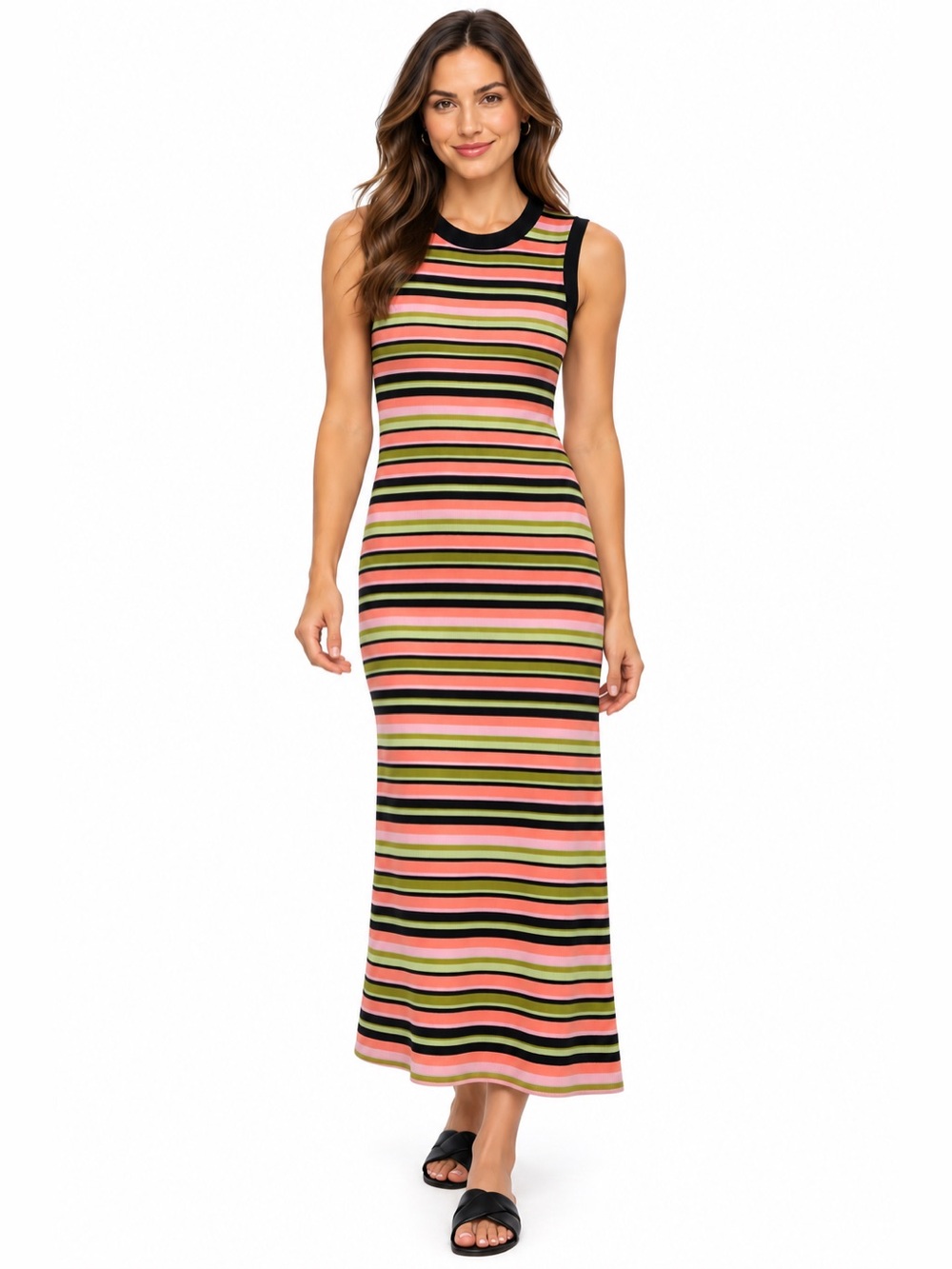 ATM Anthony Thomas Melillo Ribbed Tank Dress Size Large Striped Knit Sleeveless